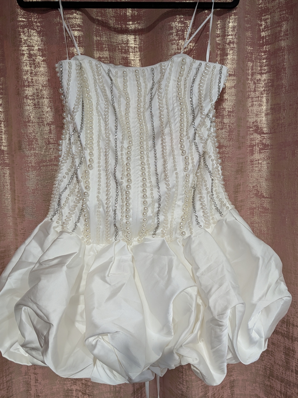 AKIRA White Pearl-Trim Bubble Hem Party Dress